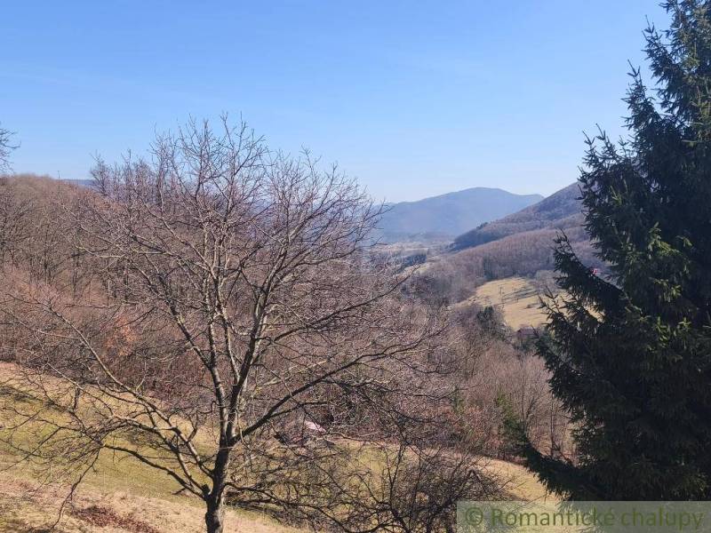 Landscape in Nová Baňa with a view of hills and trees in gardens.