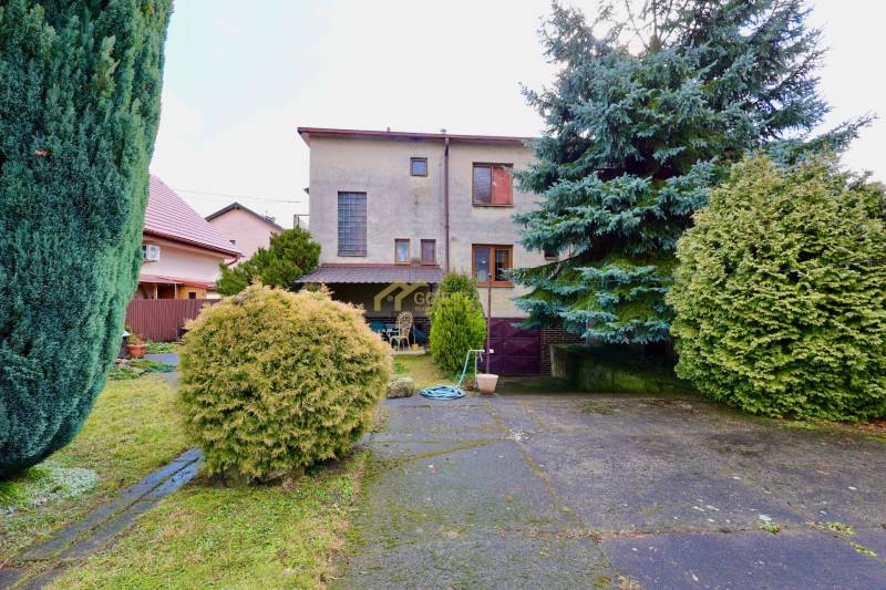 The garden of a family house on Kalinčiakova Street in Michalovce with landscaped greenery and a terrace.