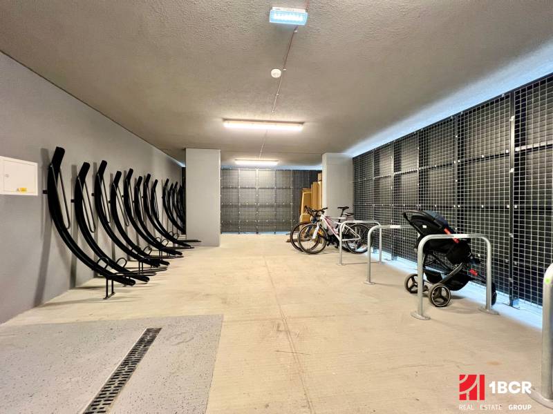 Bicycle and stroller parking space in the apartment complex on Hraničná in Ružinov.