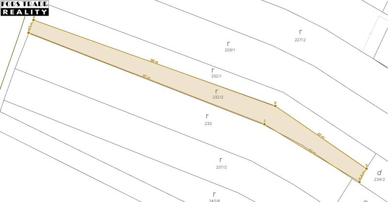 Map of residential plots in Tešedíkovo, showing plot number 232/2.