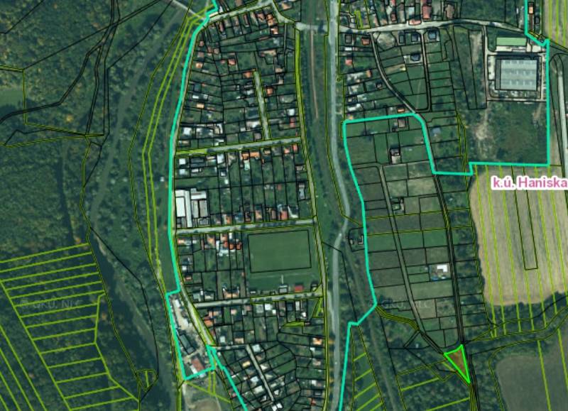 Aerial view of land parceling for housing in the village of Haniska.