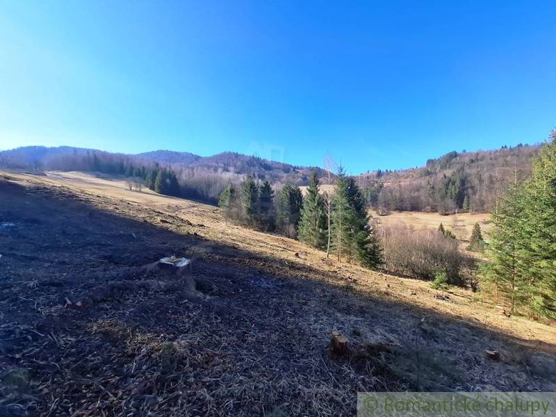 Beautiful natural scenery of agricultural and forest lands in Hronec with trees and meadows.