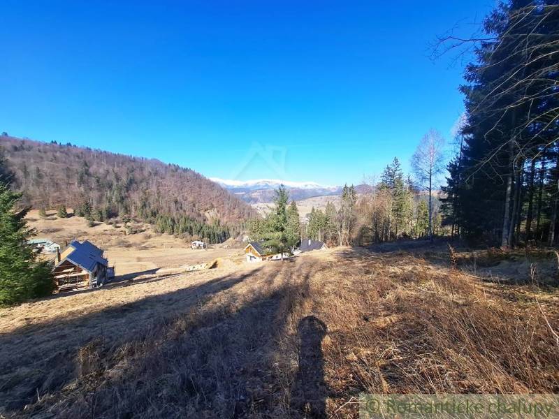 The landscape in the village of Hronec, agricultural and forest lands with views of the mountains and houses.