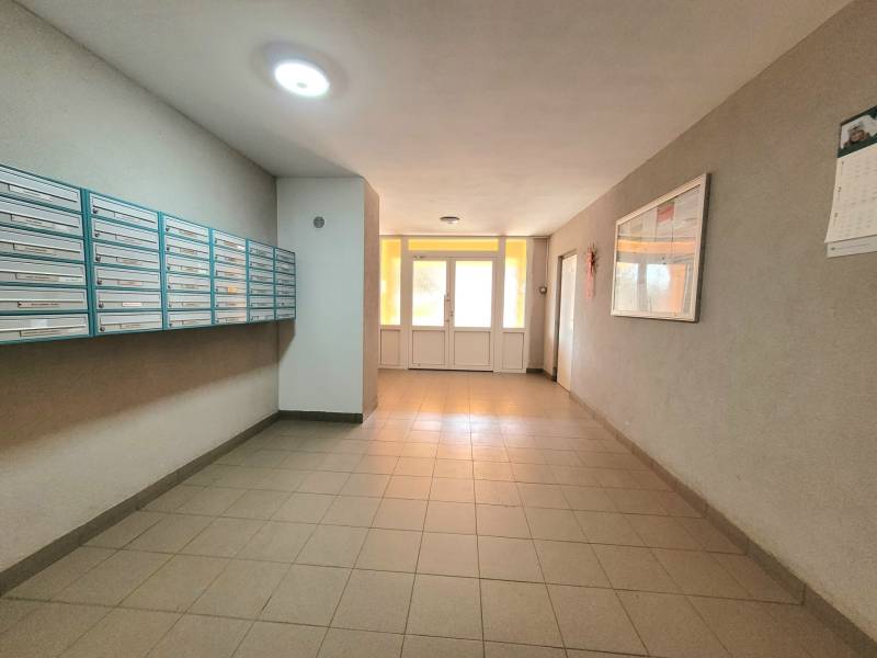 Entrance hall with mailboxes in an apartment building on Kalinčiakova Street in Banská Bystrica.