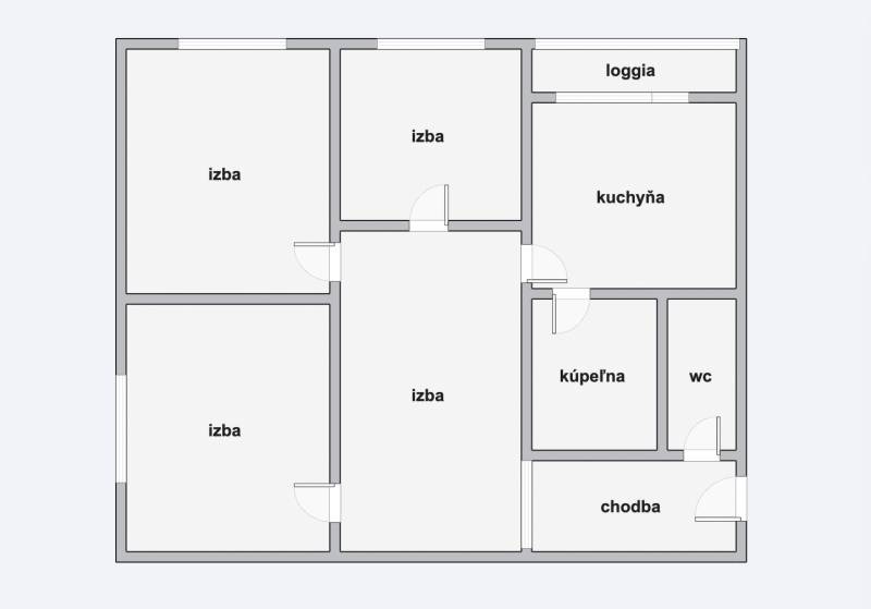 Floor plan of a 4-room apartment with a loggia, hallway, kitchen, and bathroom.