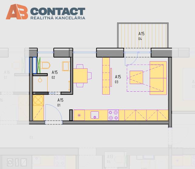 Floor plan of a studio apartment on Bodona Street, showing the interior and layout of the rooms.