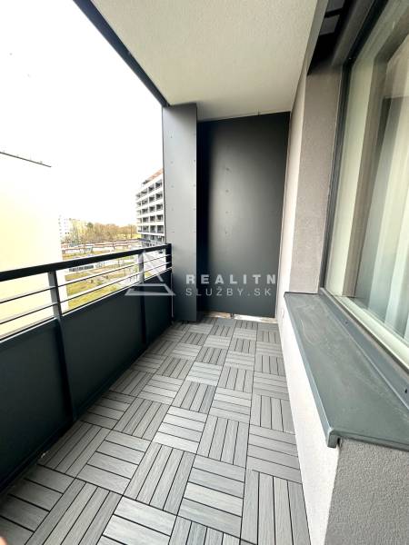 Balcony of a 2-room apartment with decorative tiles in Košice on Popradská Street.