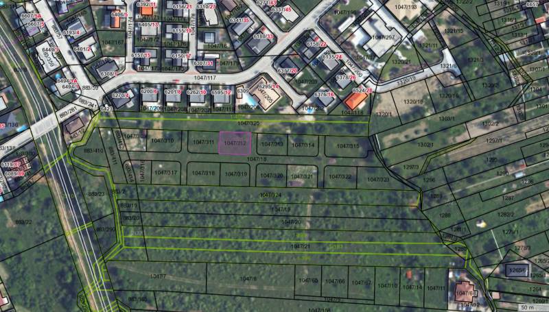 The cadastral map in Pezinok shows the layout of residential plots with parcel numbers.