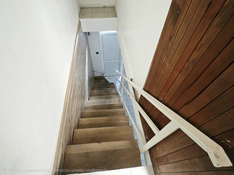 Staircase with a wooden decor floor in commercial premises.