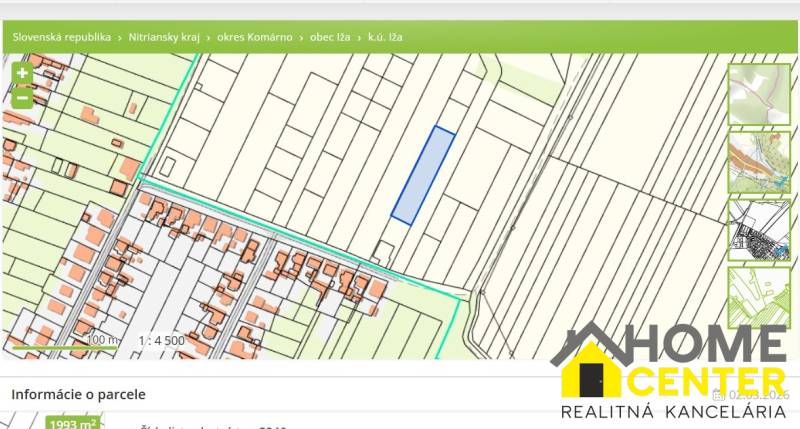 A map of plots in the village of Iža designated for housing, highlighted parcel.