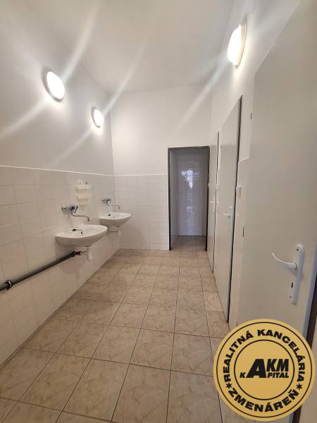 Offices with sinks and tiles, light walls, bathroom or toilet.