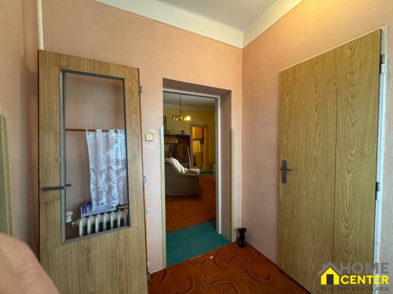 A hallway in a family house with glass doors and visible radiators.