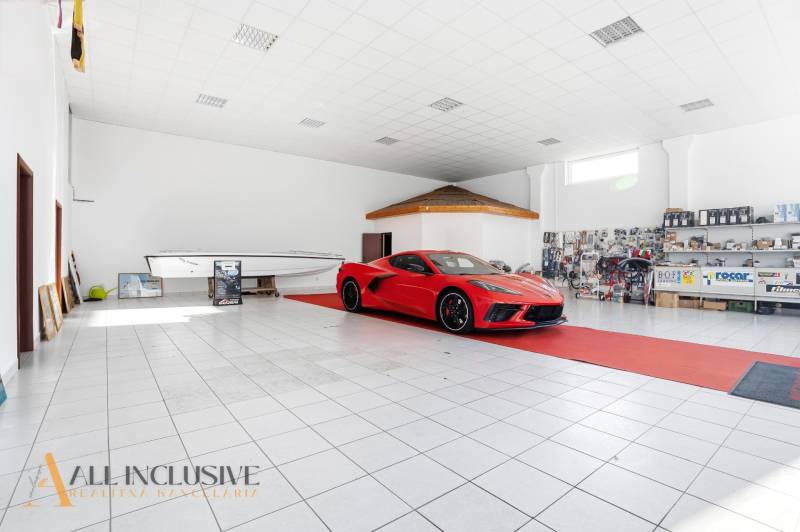 Red car and boat in commercial premises for sale in Štúrovo.