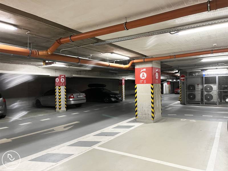 Underground parking in Bratislava - Ružinov on Plynárenská Street with multiple parking spaces.