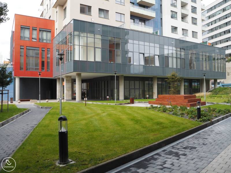A modern building with large glass walls on Plynárenská Street in Bratislava - Ružinov.