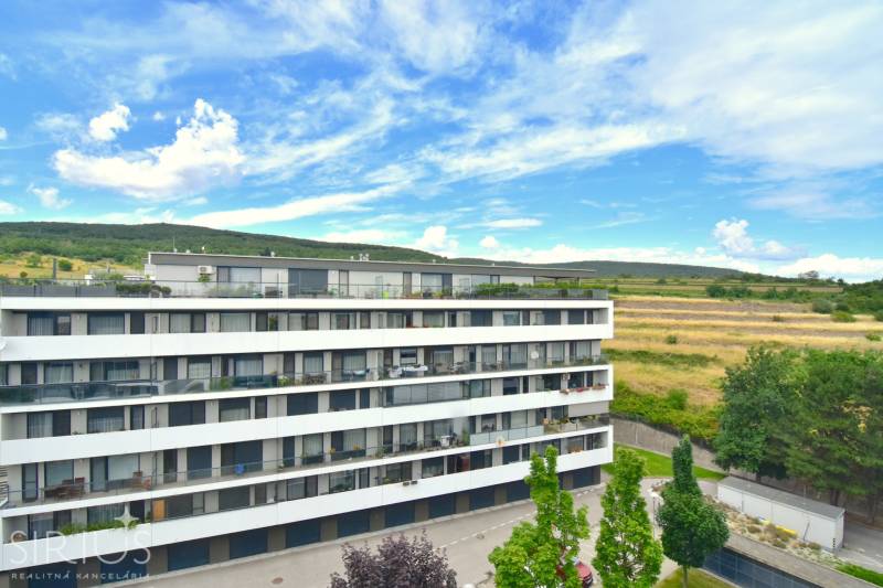 Container house in Bratislava - Rača on Pri vinohradoch street with a view of the vineyards.