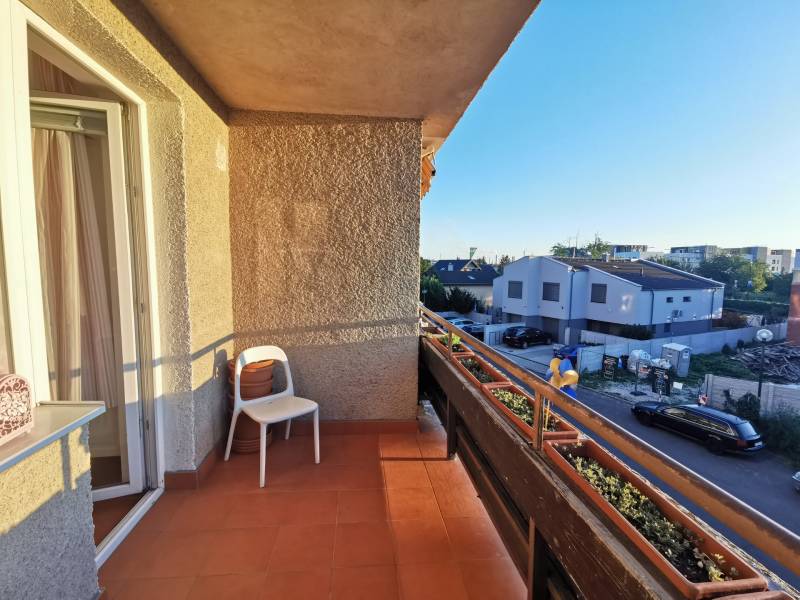 A balcony on Priekopnícka Street in Bratislava - Podunajské Biskupice with a view of the houses.