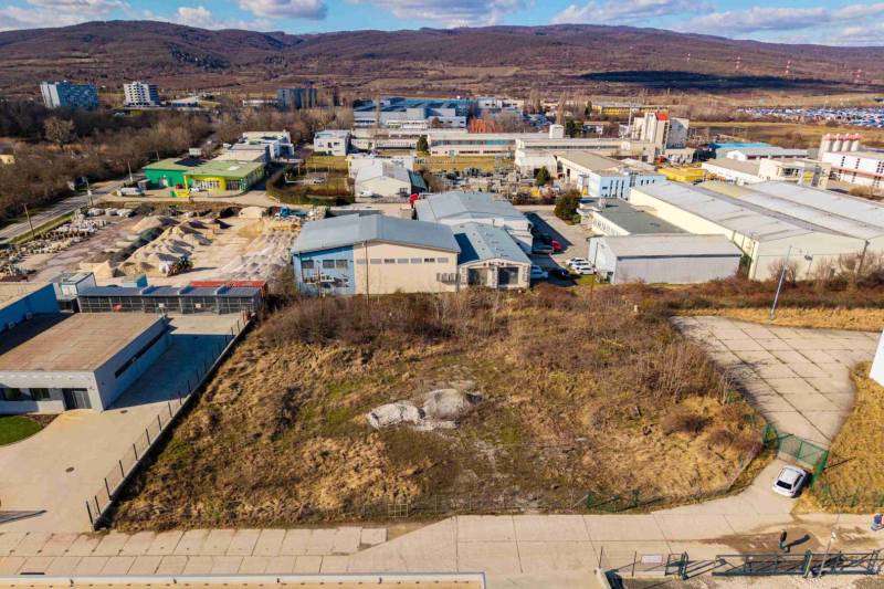 Industrial zone in Bratislava - Vajnory surrounded by commercial land and buildings.