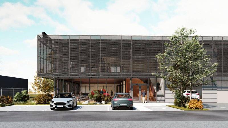 Modern commercial building with parking, trees, and offices in Bratislava - Vajnory.