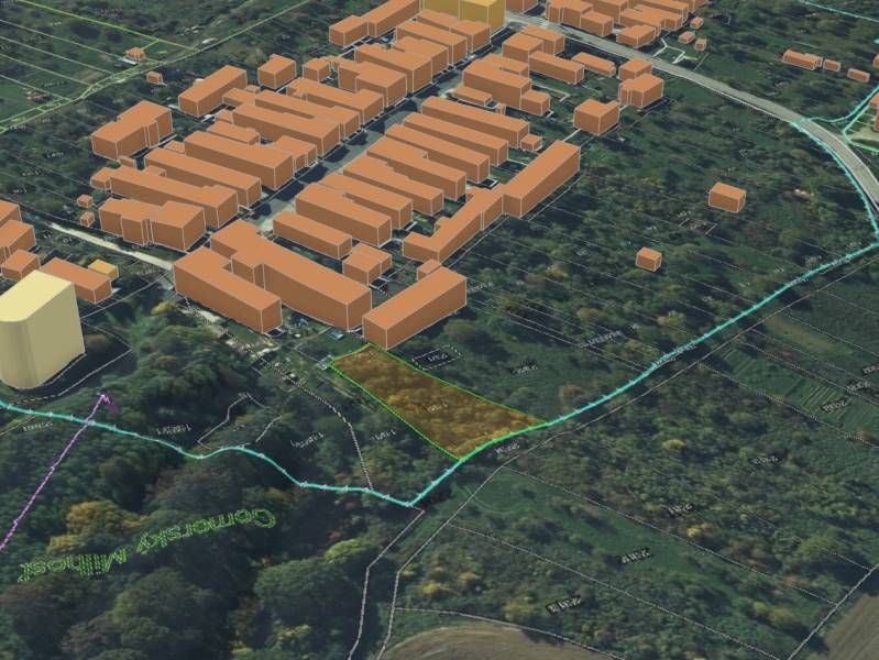 Aerial view of the recreational land area in Gemerské Teplice with parcel markings.
