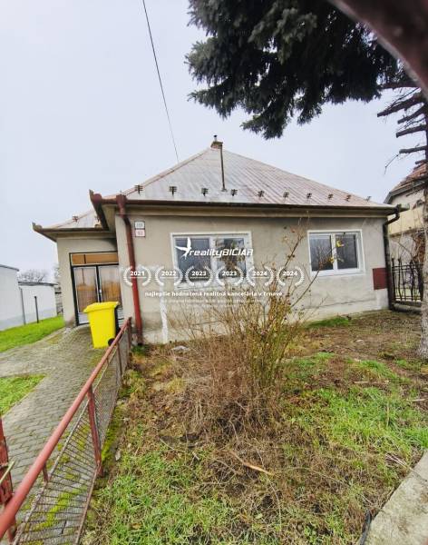 Family house on Seredska Street in Hlohovec, garden, hedge, tree, yellow container.