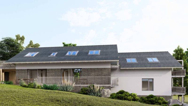 A recreational apartment in Starý Smokovec with modern skylights and spacious balconies.