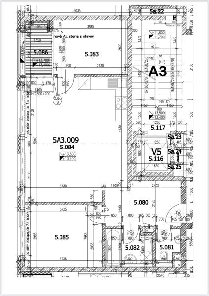 Floor plan of a 3-room apartment with the layout of rooms, including the kitchen and bathroom.