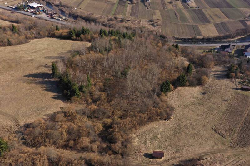 Aerial view of agricultural and forest lands around Námestovo.