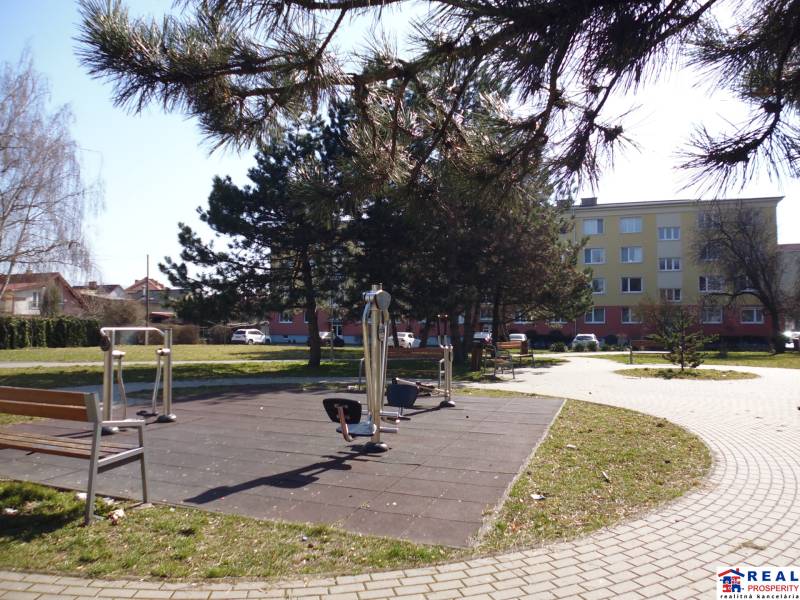 Exterior at 1-bedroom apartments on 17. novembra Street in Prešov with a fitness playground.