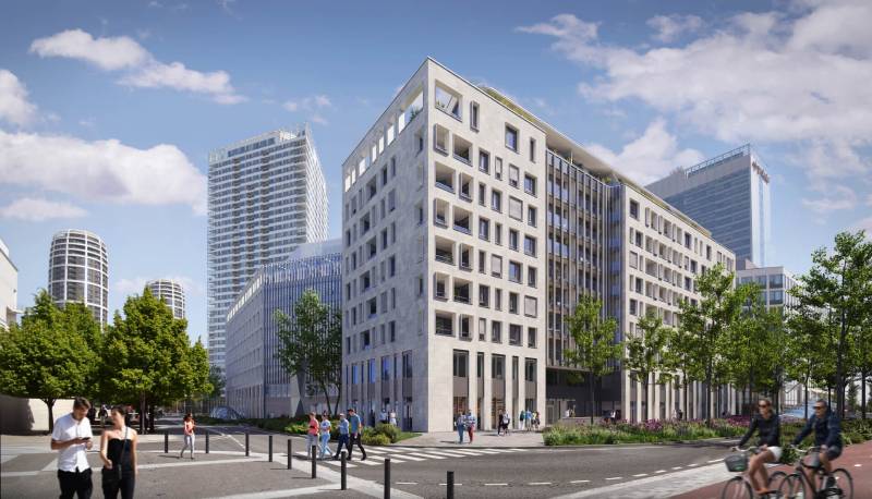 Modern architecture of buildings on Pribinova Street in Bratislava - Nivy, 3-room apartment.