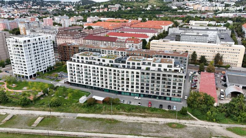 A view of residential blocks and greenery in Bratislava - Nové Mesto on Račianska Street.