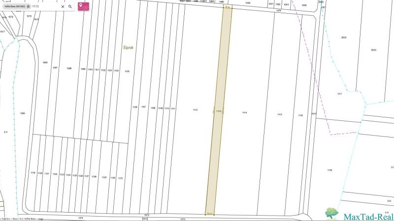 Cadastral map of the Vinice area in the village of Bara with parcel numbers and land boundaries.