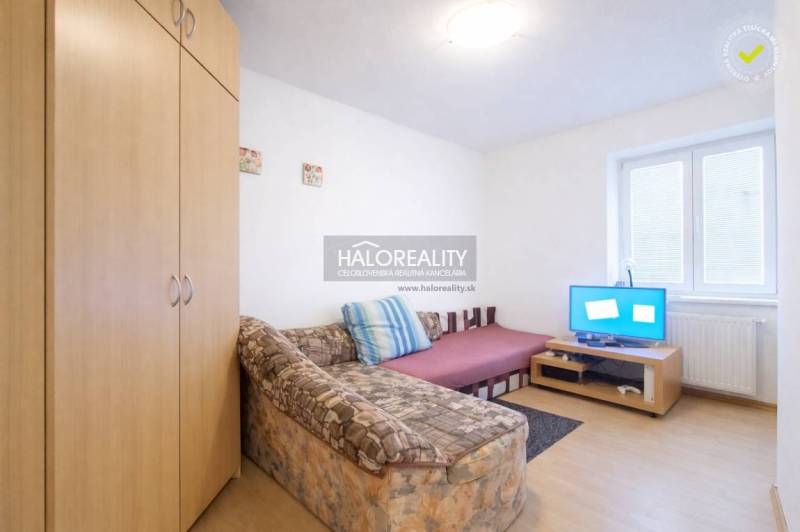 Studio apartment with a sofa, television, and wardrobe, floor with wood decor.