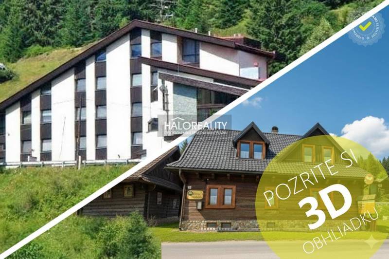 Hotels and guesthouses in the village of Vyšná Boca surrounded by forests with the option of a 3D tour.