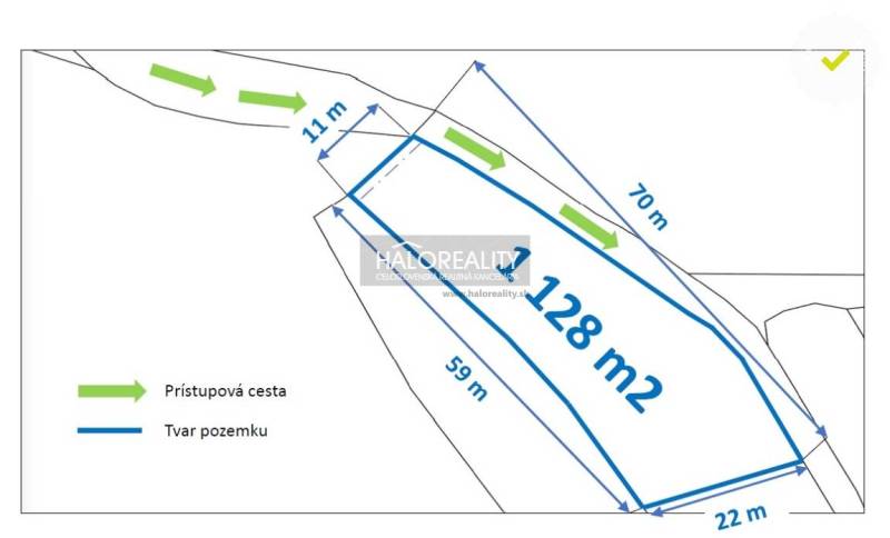 Map of the land in Ladomerská Vieska, including the access road to the recreational plots.