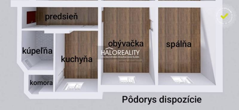 Floor plan of a 2-room apartment with wood decor flooring, including a hallway and a living room.