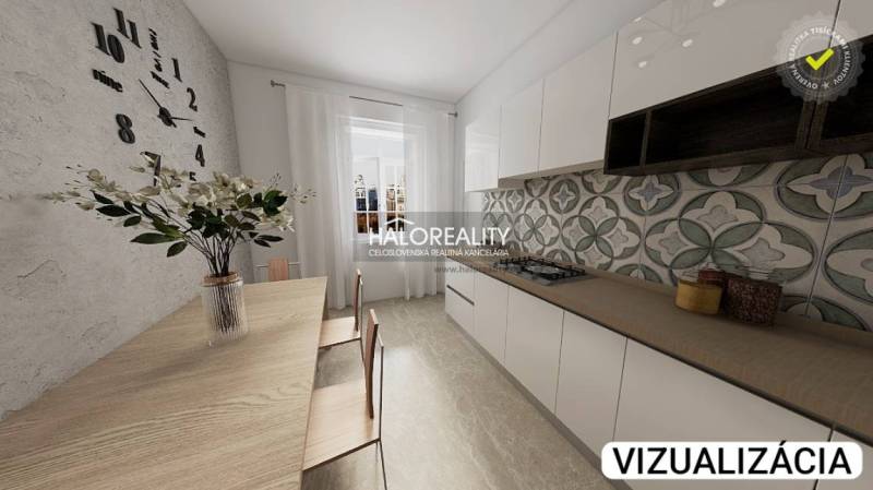 A kitchen in a 2-room apartment with a wooden decor and flowers in a glass vase.