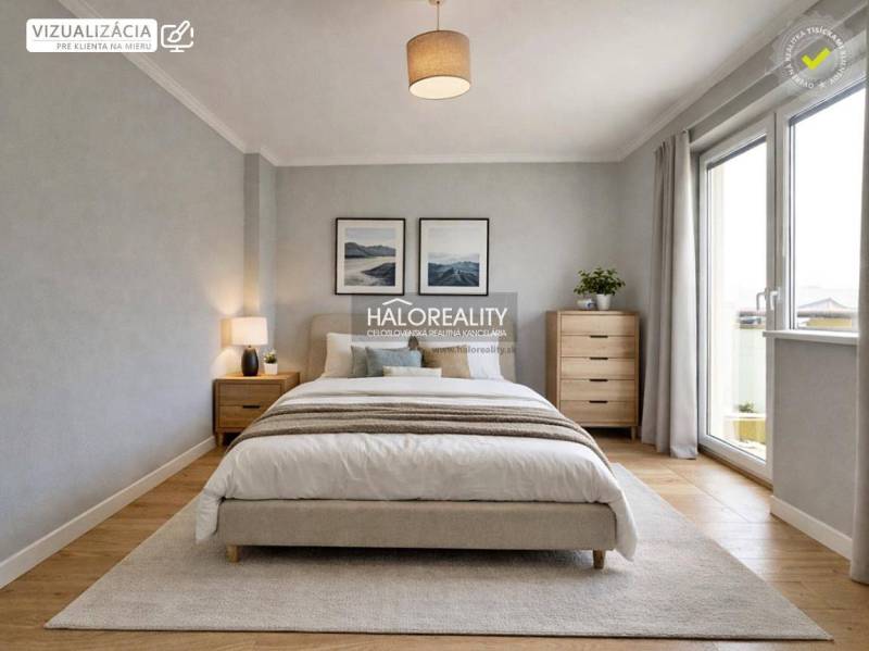 A bedroom with a comfortable bed, an armchair, and a wooden decor floor in a family house.