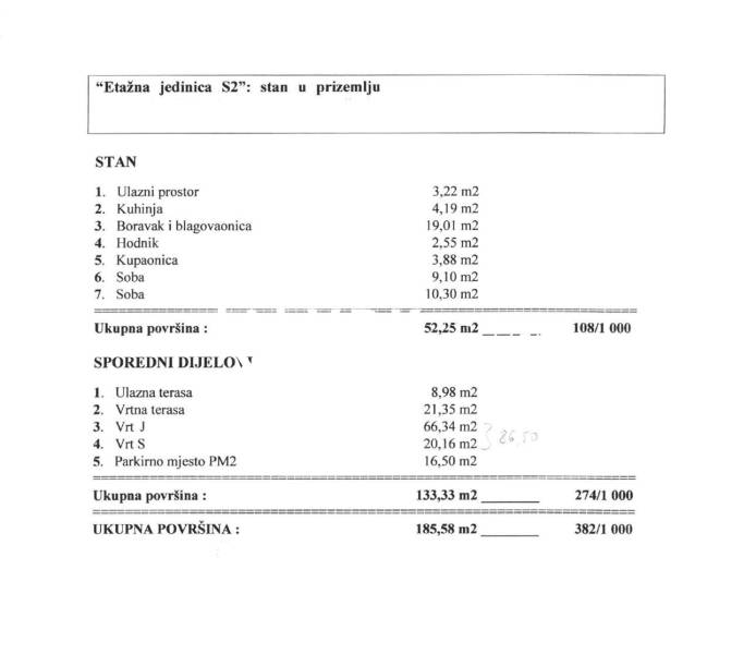 The floor plan of the recreational apartment includes indoor spaces and outdoor areas, totaling 185.58 m².
