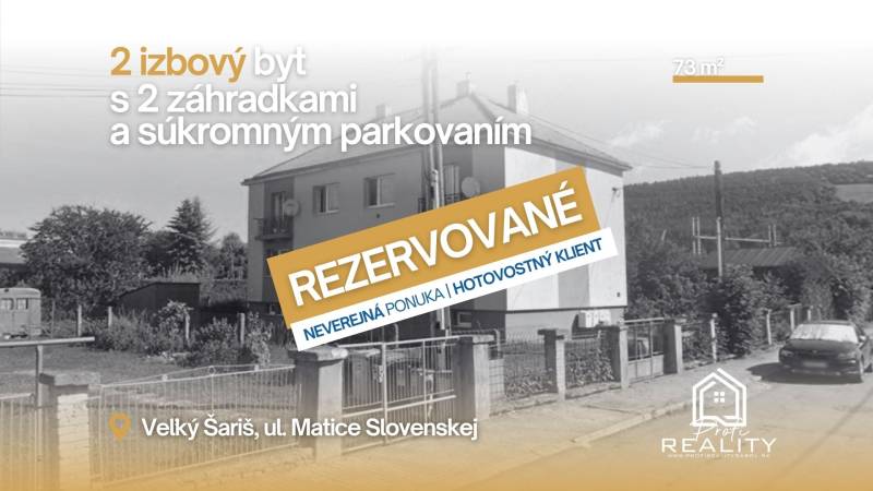 Reserved 2-room apartment with two gardens on Matice Slovenskej Street, Veľký Šariš.