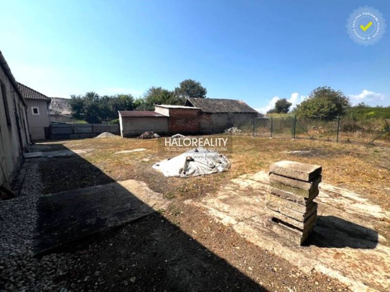 A garden with a brick building, grassy land, and trees, suitable for commercial premises.