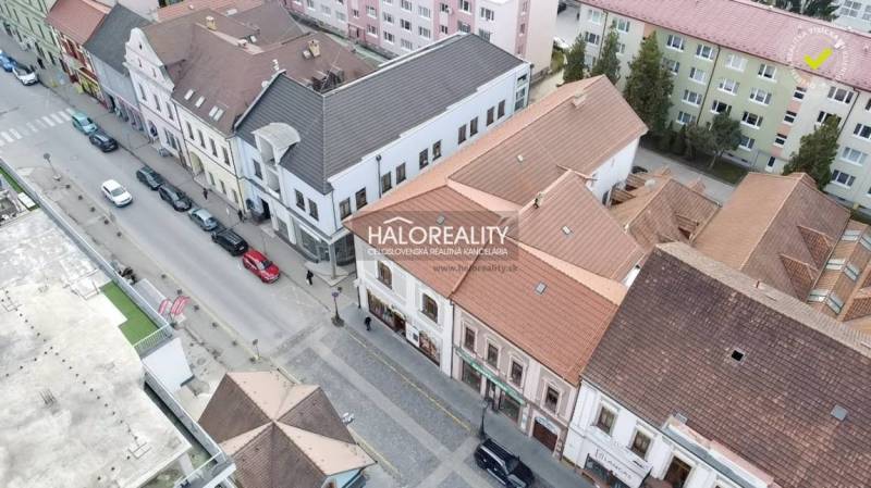 Buildings and streets in the commercial areas of Rimavská Sobota from a bird's eye view.