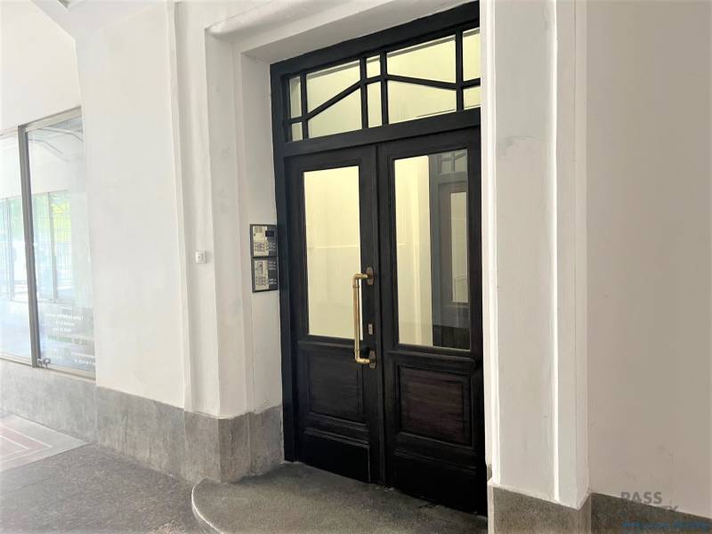 Entrance door with a dark frame on Gorkého Street in Bratislava - Old Town.