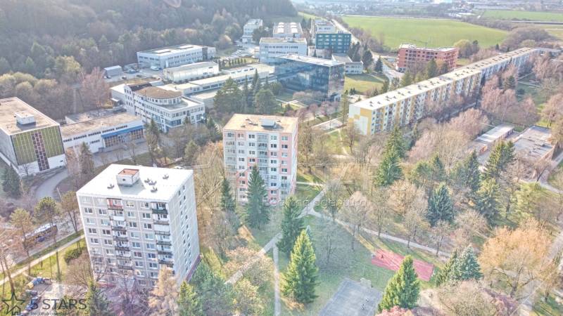 Aerial view of a housing estate with 3-room apartments on Trenčianska Street in Nová Dubnica.