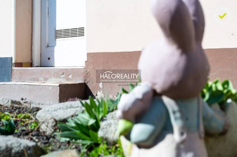 Statue of a bunny and entrance stairs of a family house in Horná Potôň.