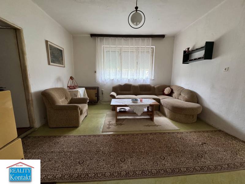 Living room in a family house with a comfortable sofa set and a carpet.
