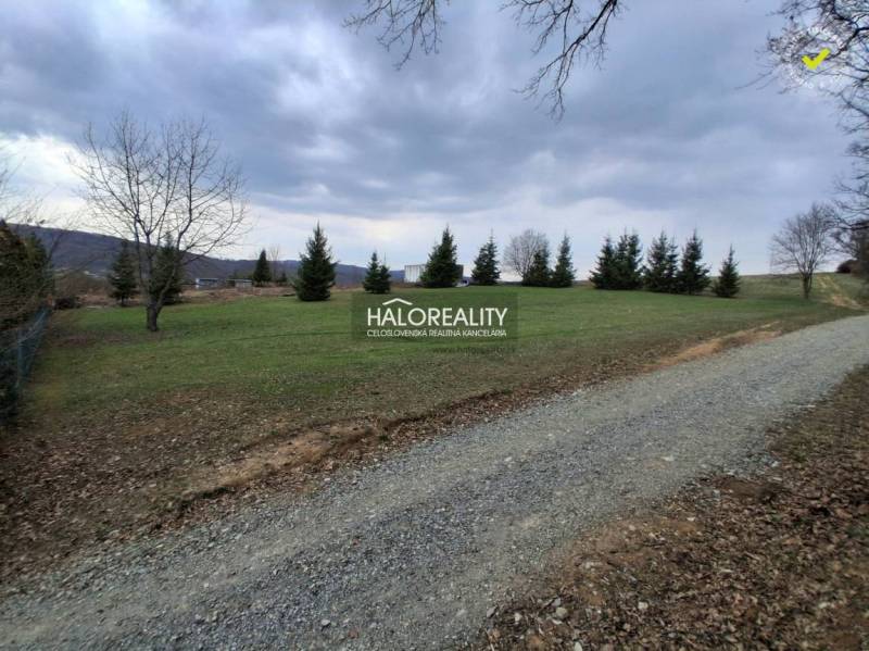 A residential building plot in Prešov with grass, trees, and a gravel road.