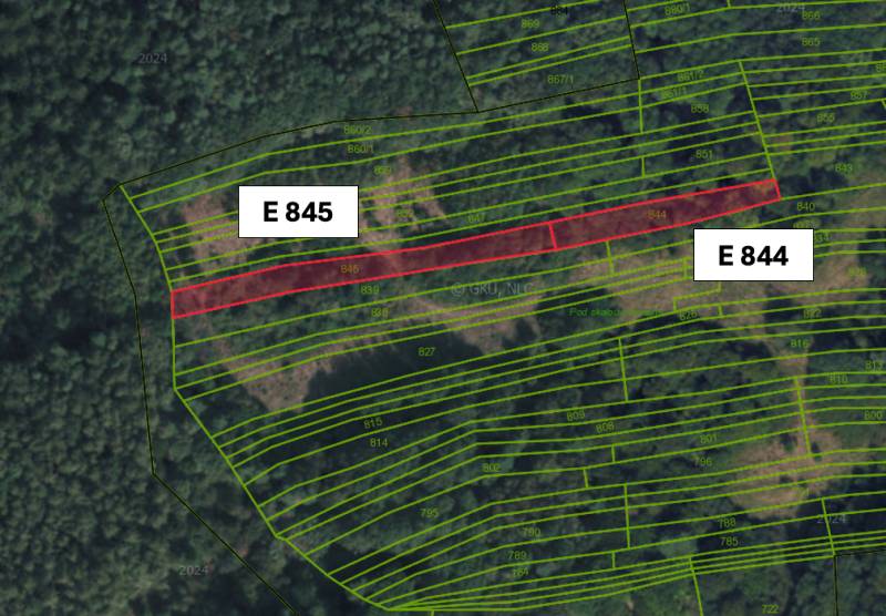 Aerial view of agricultural and forest land in the area of Veľká Čausa.