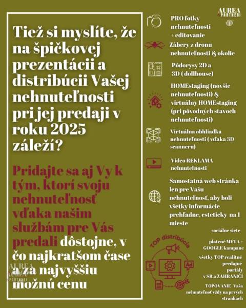 Real estate presentation and distribution services advertisement with a detailed list of offers.