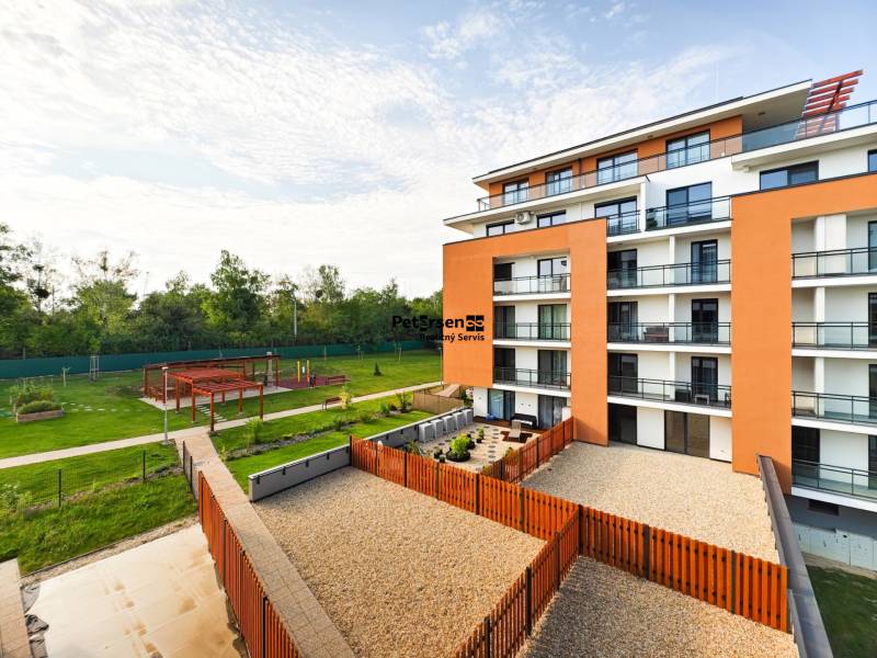 A new building on Cedar Street in Košická Nová Ves with a park environment and a terrace.
